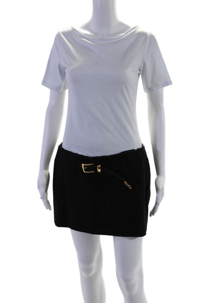 Brandon Maxwell Womens Back Zip Buckle Front Mini Skirt Black Cotton Size 8