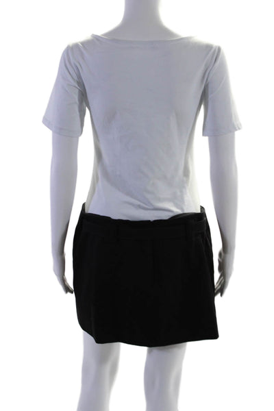 Brandon Maxwell Womens Back Zip Buckle Front Mini Skirt Black Cotton Size 8