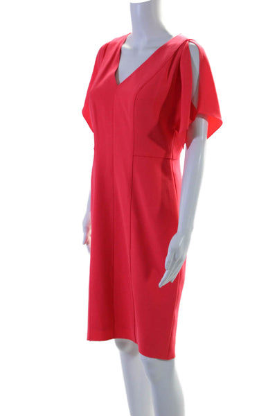 Elie Tahari Womens Textured Short Sleeve Lined V-neck Zip Pencil Dress Pink Size