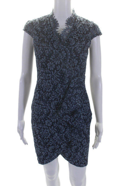 Vince Camuto Womens Floral Short Sleeved Back Zipped Ruffled Dress Blue Size 0