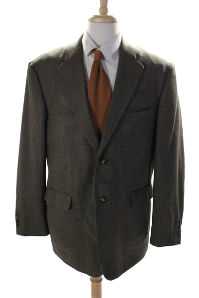 Michael Brandon Mens Wool Brown Plaid Two Button Long Sleeve Blazer Size 46R