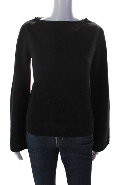 Elie Tahari Womens Round Neck Long Sleeve Ribbed Knit Basic Sweater Black Size 4