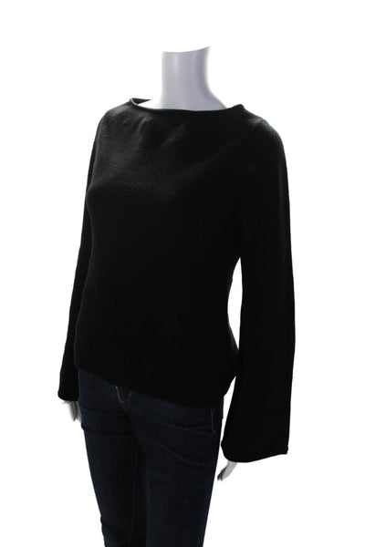 Elie Tahari Womens Round Neck Long Sleeve Ribbed Knit Basic Sweater Black Size 4