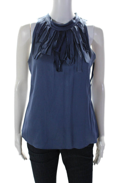 Elie Tahari Womens Silk Halter Neckline Ruffle Textured Sleek Tank Blouse Blue S