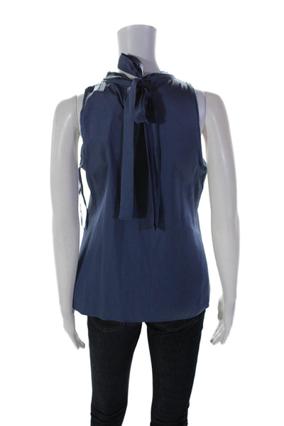 Elie Tahari Womens Silk Halter Neckline Ruffle Textured Sleek Tank Blouse Blue S