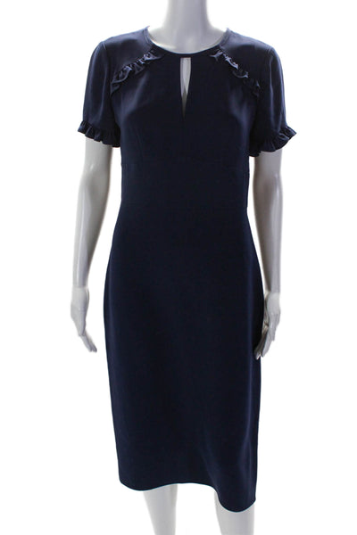 Shoshanna Womens Short Sleeve Round Neck Zip Lined Sleek Dress Navy Size 6