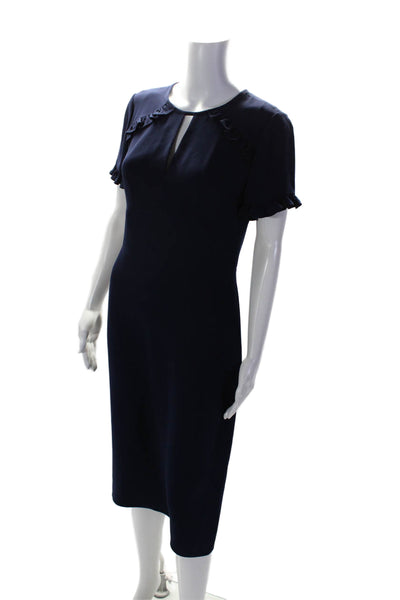 Shoshanna Womens Short Sleeve Round Neck Zip Lined Sleek Dress Navy Size 6