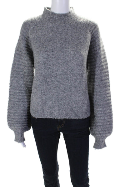 Benaar Womens Knit High Neck Long Sleeve Pullover Sweater Top Gray Size S