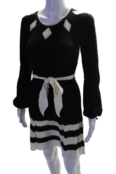 Alice Temperley Womens Long Sleeve Crew Neck Striped Knit Dress Black White XS