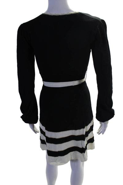 Alice Temperley Womens Long Sleeve Crew Neck Striped Knit Dress Black White XS