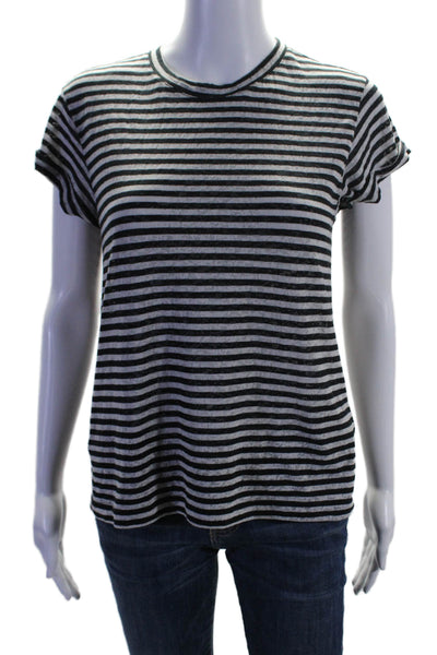 Allsaints Womens Short Sleeve Round Neck Stripped Basic T-Shirt Black Size S