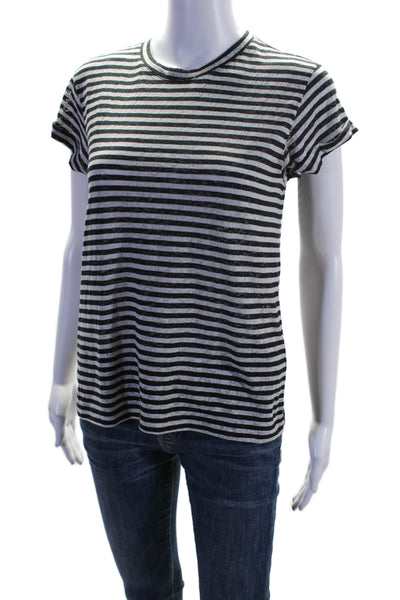 Allsaints Womens Short Sleeve Round Neck Stripped Basic T-Shirt Black Size S