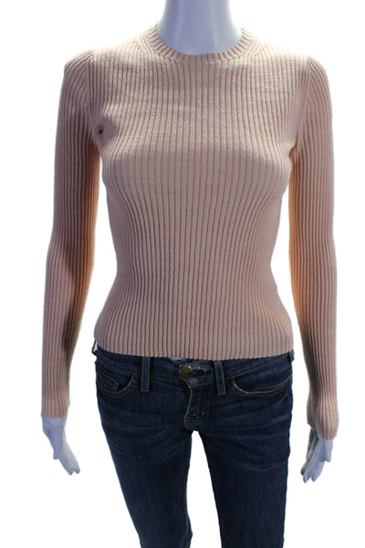 Vince Womens Wool Blend Ribbed Round Neck Long Sleeve Knit Top Peach Size XS