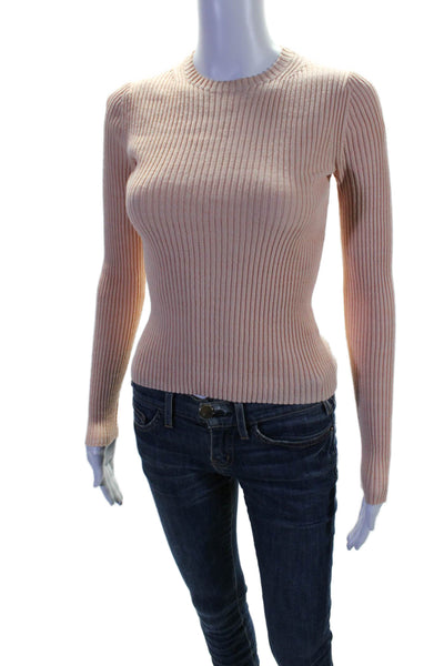 Vince Womens Wool Blend Ribbed Round Neck Long Sleeve Knit Top Peach Size XS