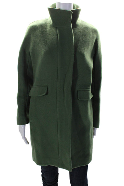 J Crew Womens Wool Green Full Zip Mock Neck Long Sleeve Coat Size 0