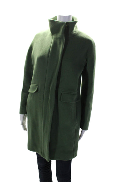 J Crew Womens Wool Green Full Zip Mock Neck Long Sleeve Coat Size 0