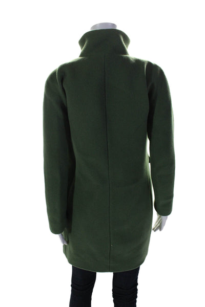 J Crew Womens Wool Green Full Zip Mock Neck Long Sleeve Coat Size 0