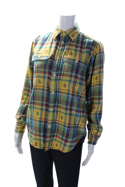 Polo Ralph Lauren Womens Cotton Yellow Plaid Collar Button Down Shirt Size XS