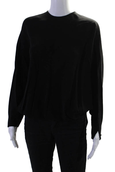 Sonia Rykiel Womens Black Crew Neck Tie Back Long Sleeve Blouse Top Size M