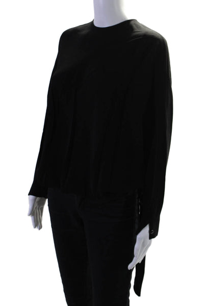 Sonia Rykiel Womens Black Crew Neck Tie Back Long Sleeve Blouse Top Size M