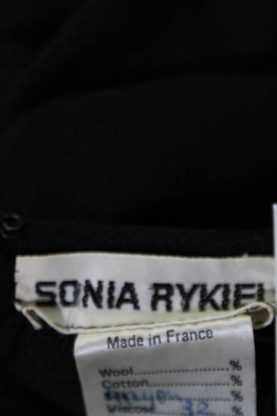 Sonia Rykiel Womens Black Crew Neck Tie Back Long Sleeve Blouse Top Size M