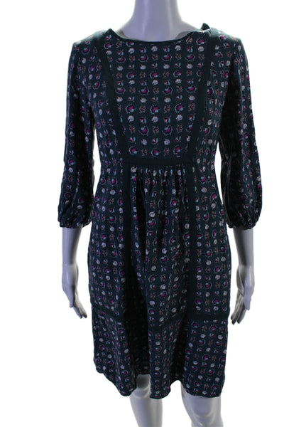 Boden Womens Long Sleeve Floral Print Shift Dress Blue Size 4