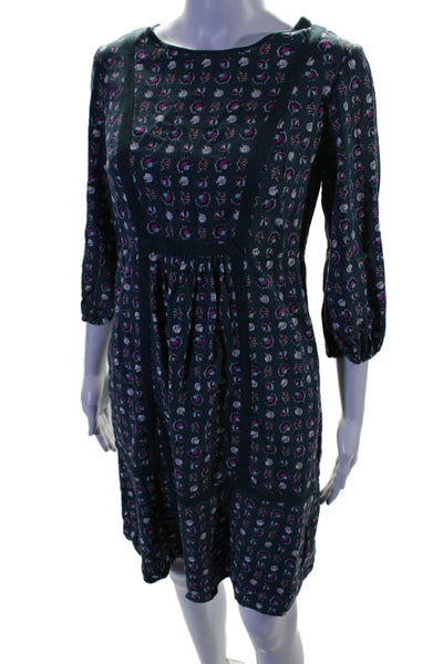 Boden Womens Long Sleeve Floral Print Shift Dress Blue Size 4