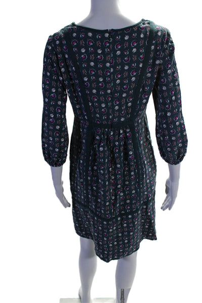 Boden Womens Long Sleeve Floral Print Shift Dress Blue Size 4