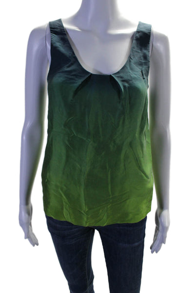 Theory Womens Silk Scoop Neck Ombre Print Tank Blouse Green Blue Size P