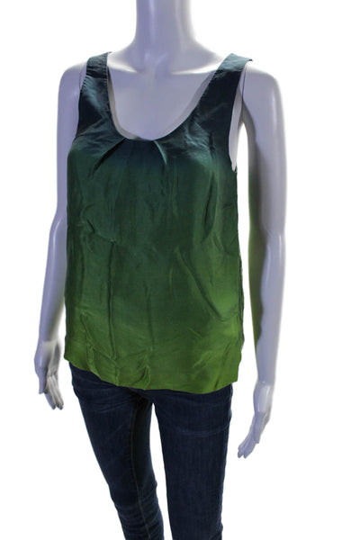 Theory Womens Silk Scoop Neck Ombre Print Tank Blouse Green Blue Size P