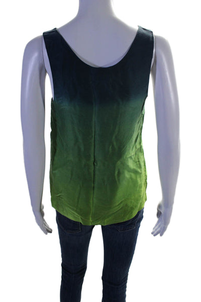 Theory Womens Silk Scoop Neck Ombre Print Tank Blouse Green Blue Size P