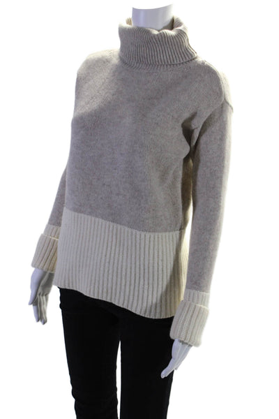 Derek Lam Womens Turtleneck Colorblock Long Sleeved Sweater Beige Size S