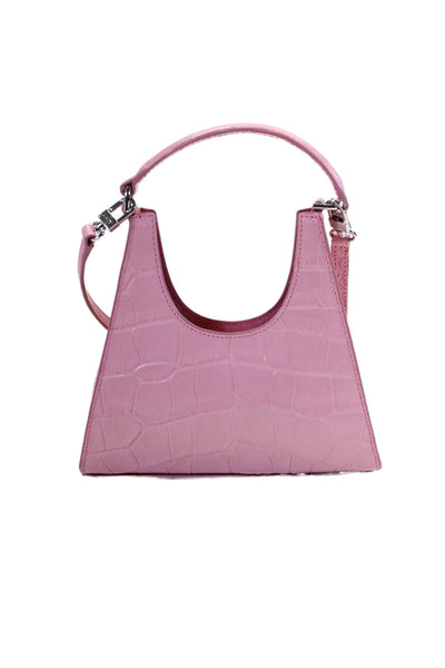 Staud Womens Pink Embossed Reptile Skin Print Small Satchel Bag Handbag