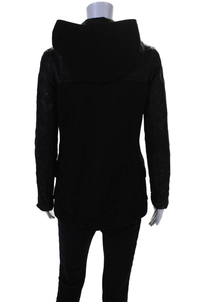 Theory Womens Wool Blend Hooded Two Pocket Long Sleeve Coat Black Size S