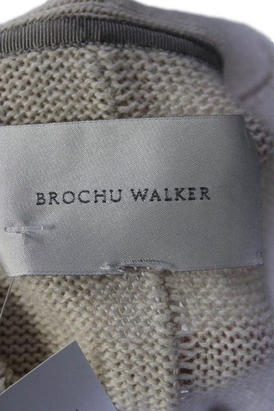 Brochu Walker Womens Cashmere Long Sleeve V-neck Rib Knit Layer Sweater Beige Si