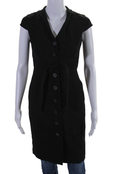 Calvin Klein Womens Full Buttoned Sleeveless Belted Waist Tie Dress Black Size M