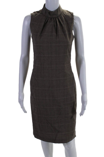 Michael Michael Kors Yellow Label Womens Checked Pleated Mock Dress Brown Size 4