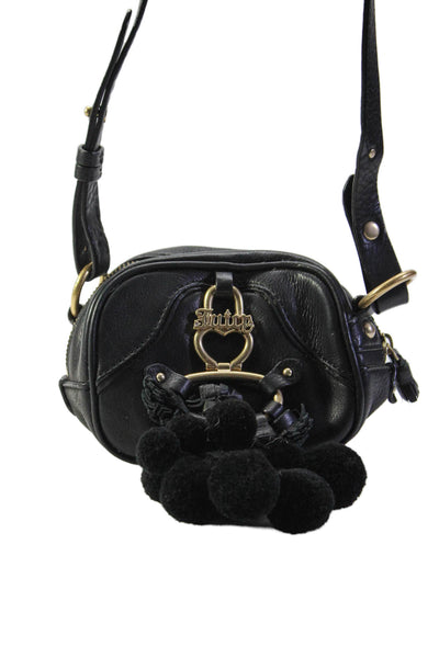 Juicy Couture Womens Leather Fuzzy Tasseled Charmed Small Crossbody Bag Black