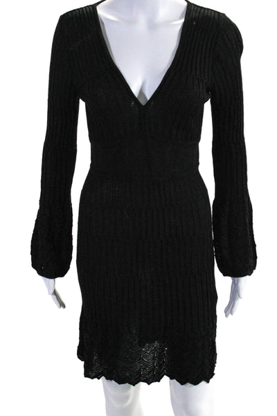 Missoni Womens Wool Blend Knit V-Neck Long Sleeve Pullover Dress Black Size 6