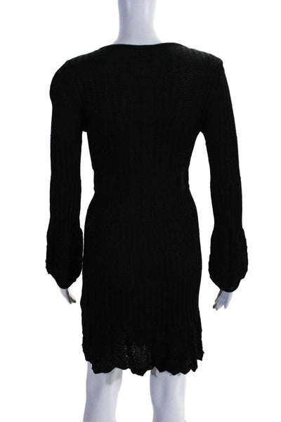 Missoni Womens Wool Blend Knit V-Neck Long Sleeve Pullover Dress Black Size 6