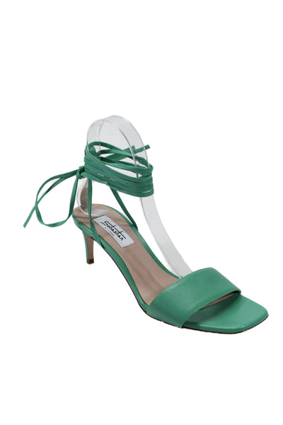 Sebastian Womens Leather Peep Toe Strappy Heels Green Size 9