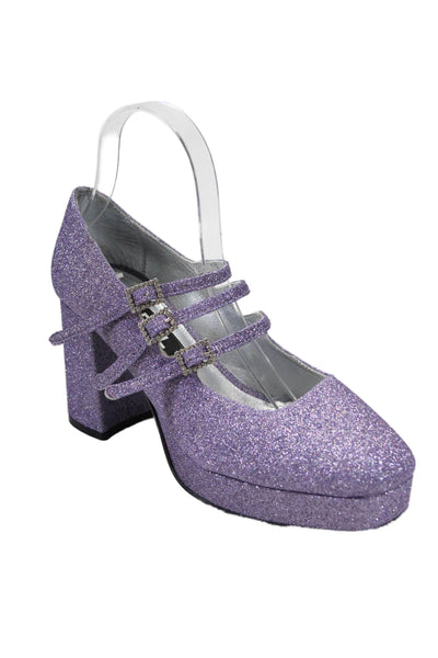 Carel Womens Glittery Platform Mary Jane Buckle Heels Purple Size 9