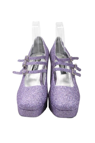 Carel Womens Glittery Platform Mary Jane Buckle Heels Purple Size 9