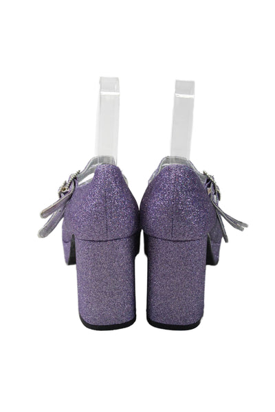 Carel Womens Glittery Platform Mary Jane Buckle Heels Purple Size 9