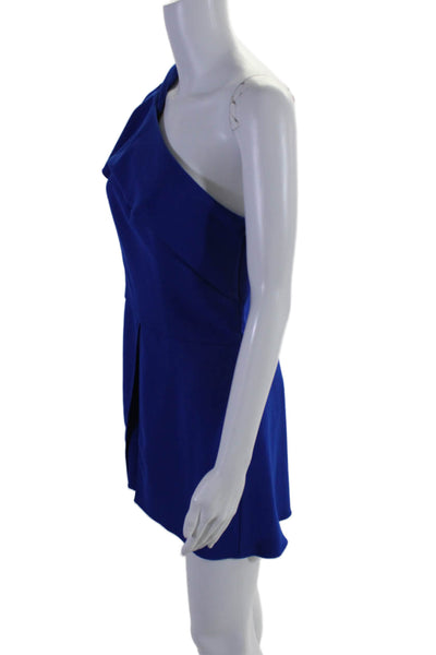 Amanda Uprichard Womens One Shoulder Ruffle Trim Sleeveless Romper Cobalt Size M