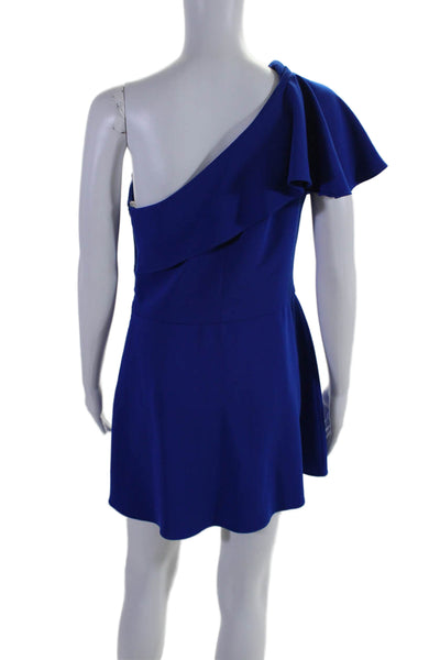 Amanda Uprichard Womens One Shoulder Ruffle Trim Sleeveless Romper Cobalt Size M