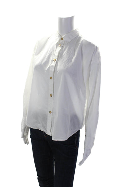 Donni Womens White Cotton Collar Long Sleeve Button Down Shirt Size XS