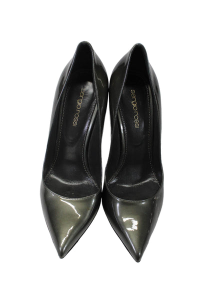 Sergio Rossi Womens Metallic Green Leather Pointed Toe Heels Pumps Shoes Size 8