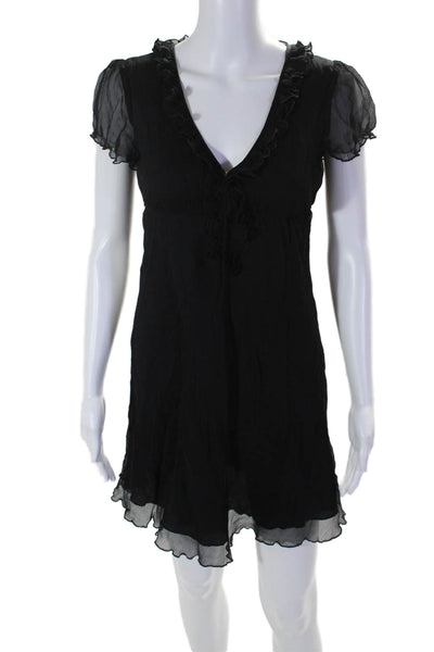 Free People Womens Textured Short Sleeve Ruffle Layer Open Back Dress Black Size