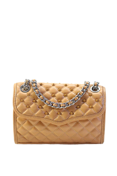 Rebecca Minkoff Womens Leather Textured Spiky Clasp Button Crossbody Bag Nude OS